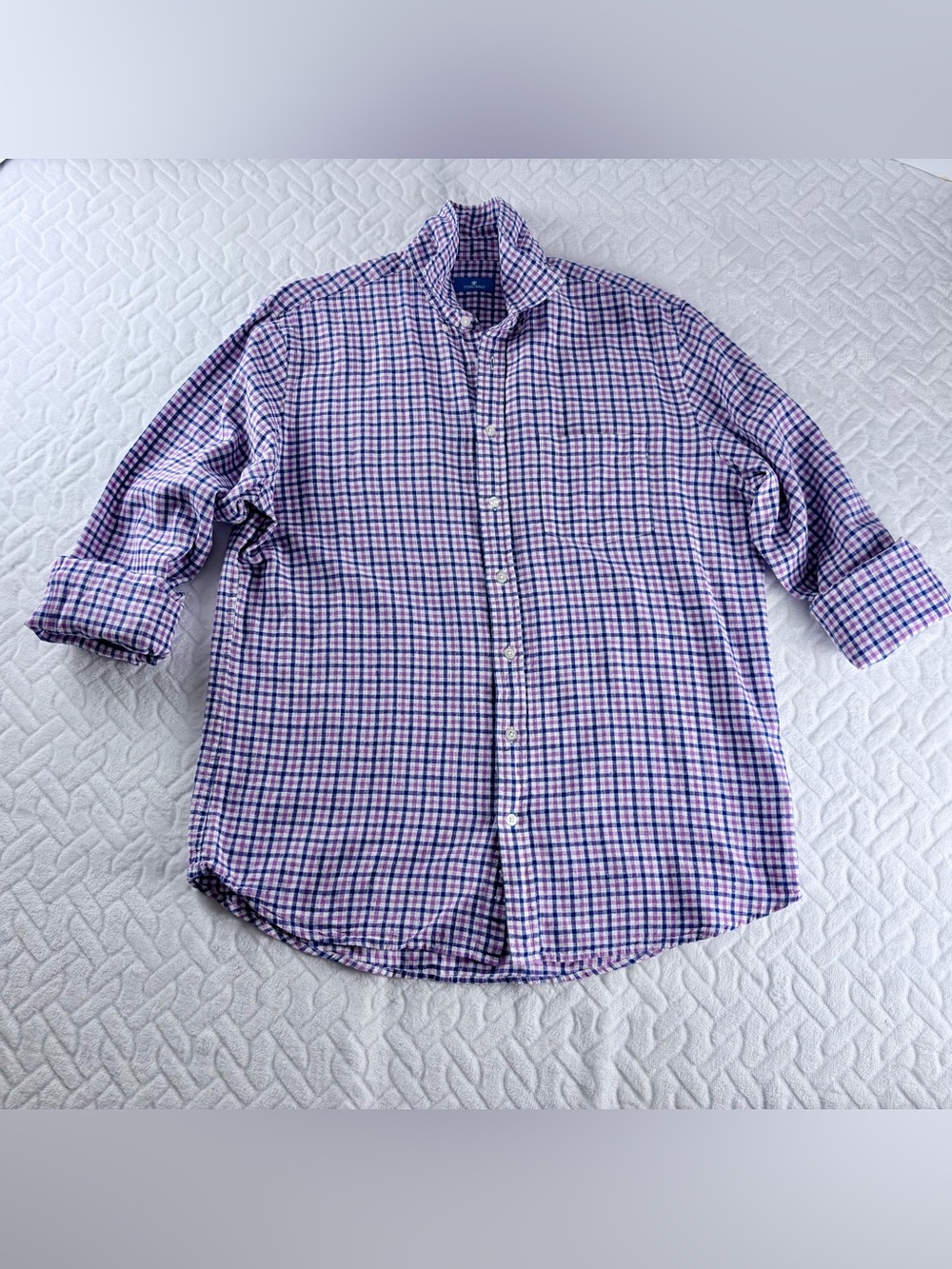 Linen Toscano Patrick Assaraf Men's Gingham Print Button-Down Shirt Size L